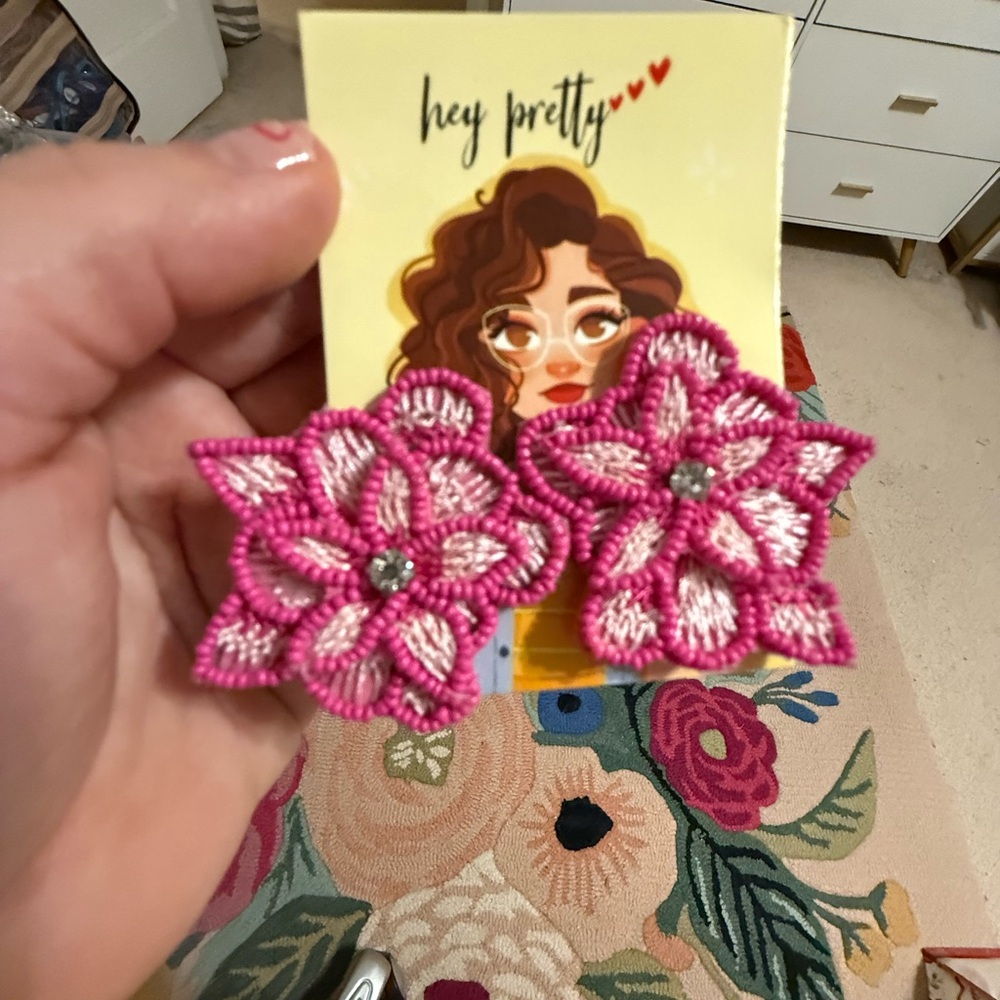 Charming Pink Floral Earrings‎